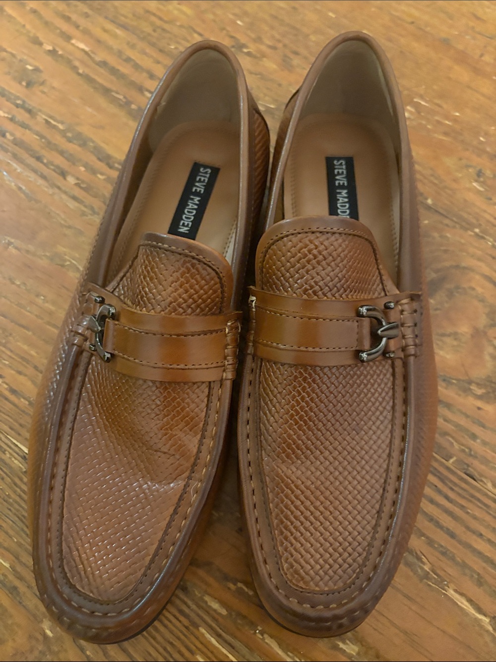Steve Madden Brown Woven Leather Bit Moccasins